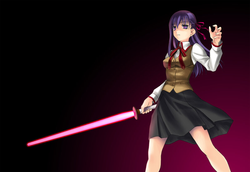 Anime Girl with Sword — Black, Dramatic, School Uniform, Purple Hair