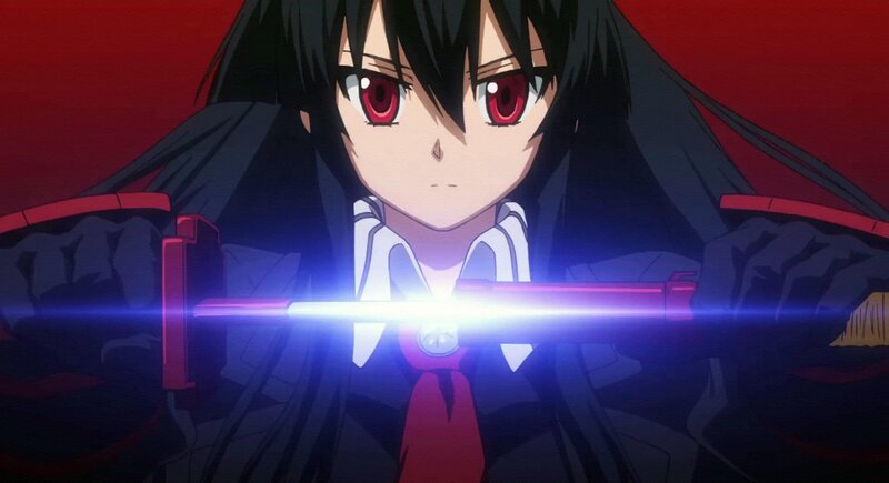 Anime Girl with Sword — Black, Dramatic, School Uniform, Red Eyes