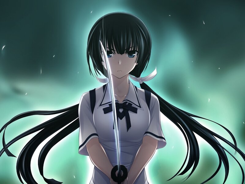 Anime Girl with Sword — Black, Dramatic, School Uniform