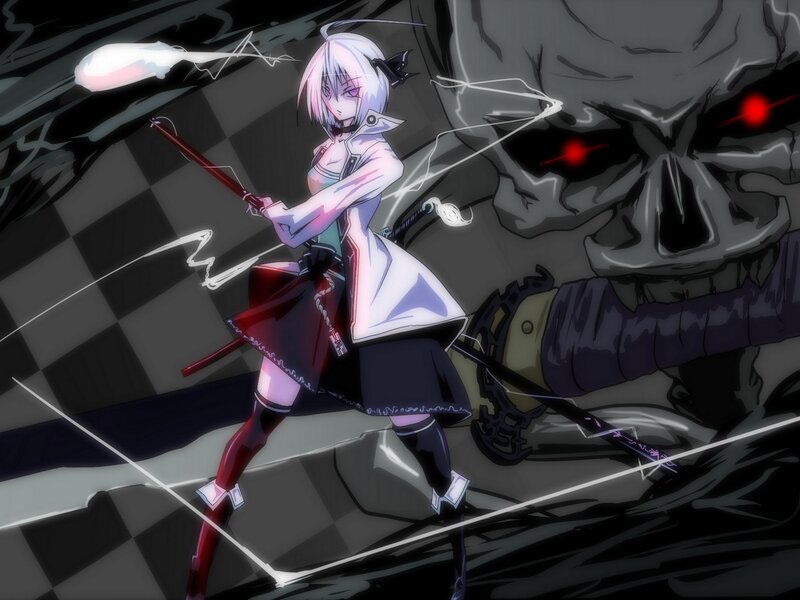Anime Girl with Sword — Black, Dramatic, Skull