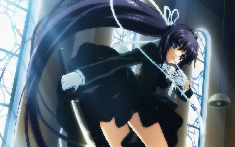 Anime Girl with Sword — Black, Dramatic, Stained Glass