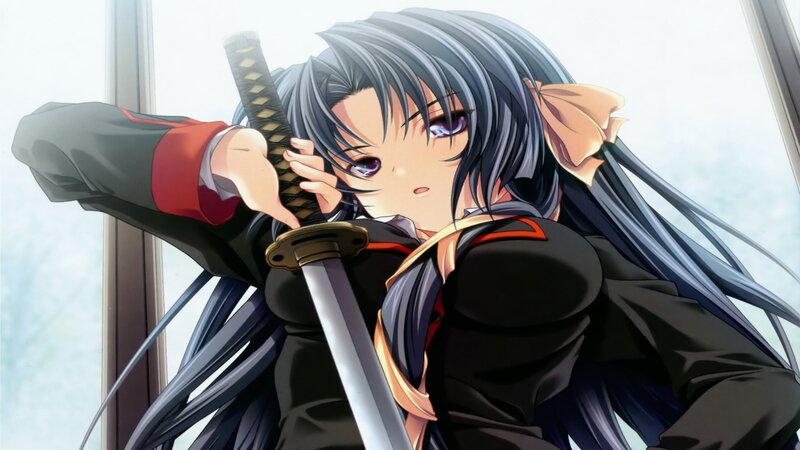 Anime Girl with Sword — Black, Dramatic, Window