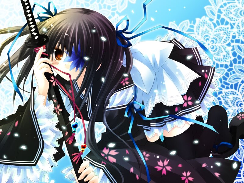 Anime Girl with Sword — Black, Dreamy, Spring
