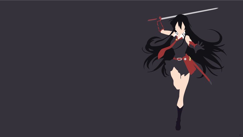 Anime Girl with Sword — Black, Dynamic, Minimalist