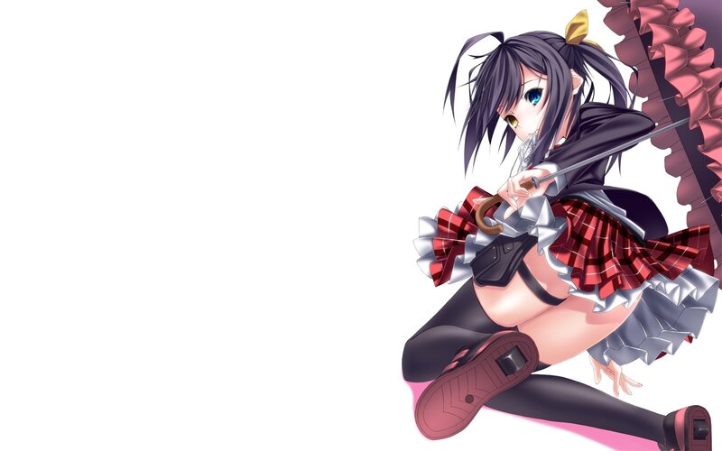 Anime Girl with Sword — Black, Dynamic, Skirt, Hair Bow