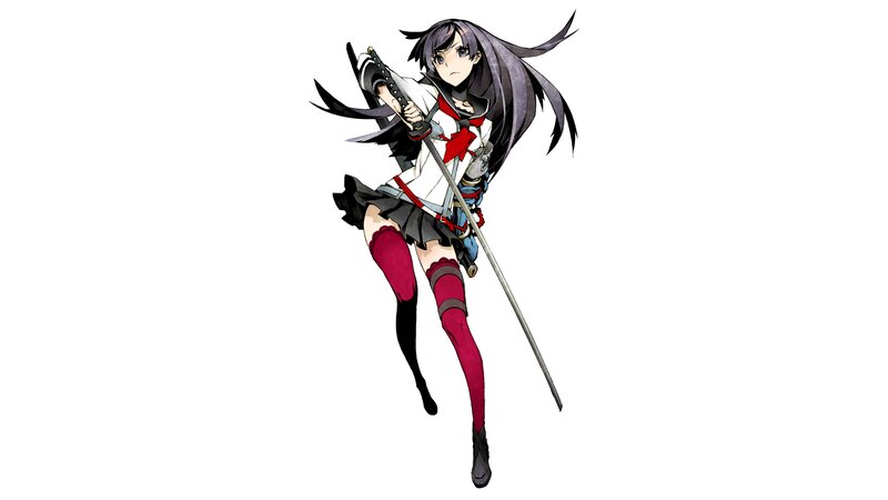 Anime Girl with Sword — Black, Dynamic, Skirt, Long Hair