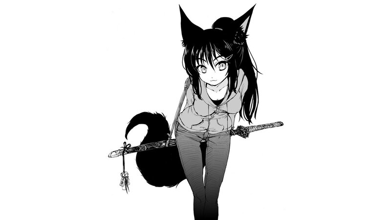 Anime Girl with Sword — Black, Neutral