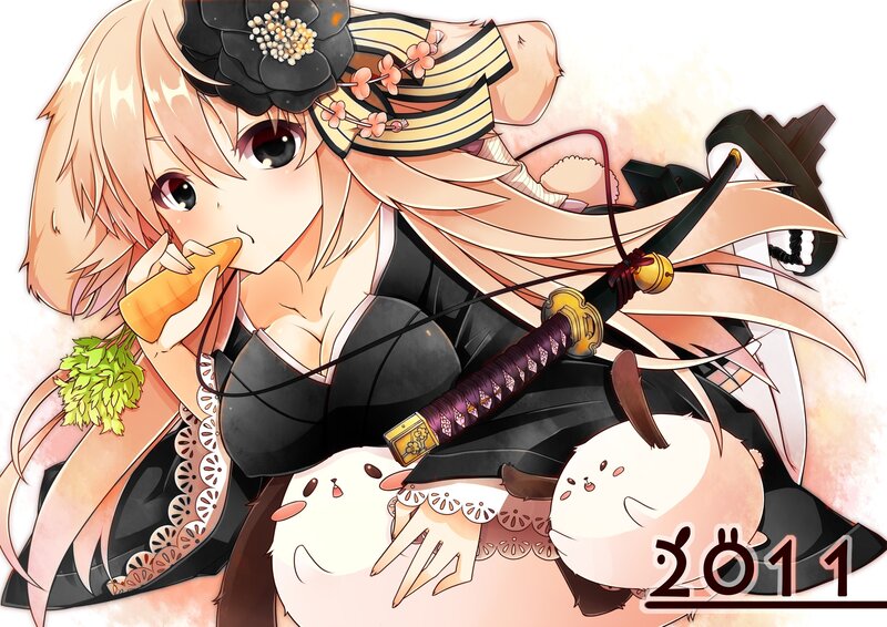 Anime Girl with Sword — Black, Playful