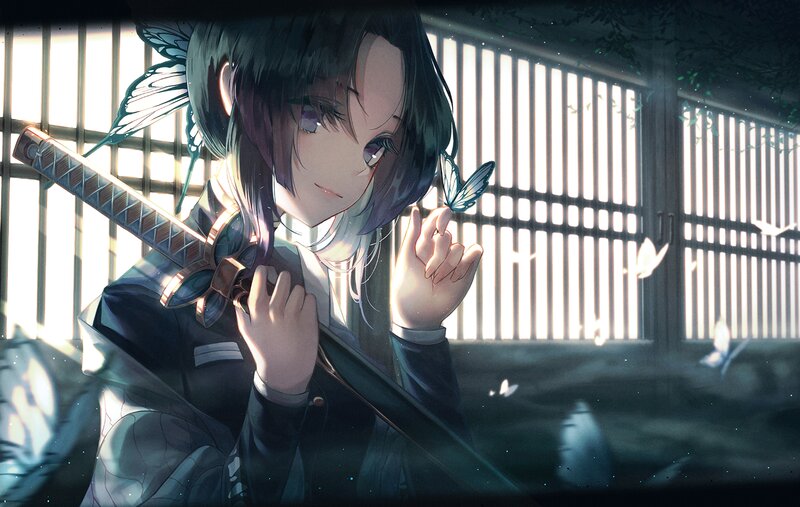 Anime Girl with Sword — Black, Serene, Afternoon, Digital Art