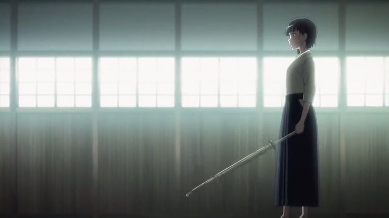 Anime Girl with Sword — Black, Serene, Window
