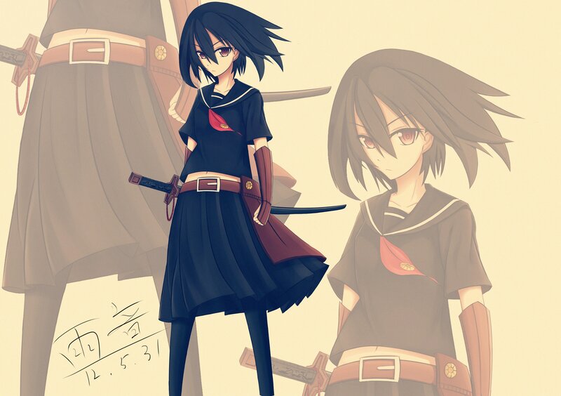Anime Girl with Sword — Black, Serious, School Uniform