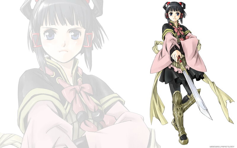Anime Girl with Sword — Black, Serious