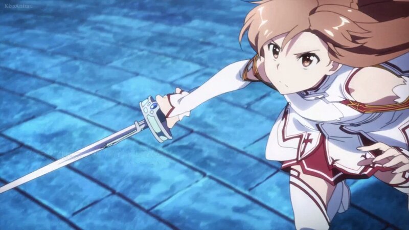 Anime Girl with Sword — Blue, Action, Blue Floor