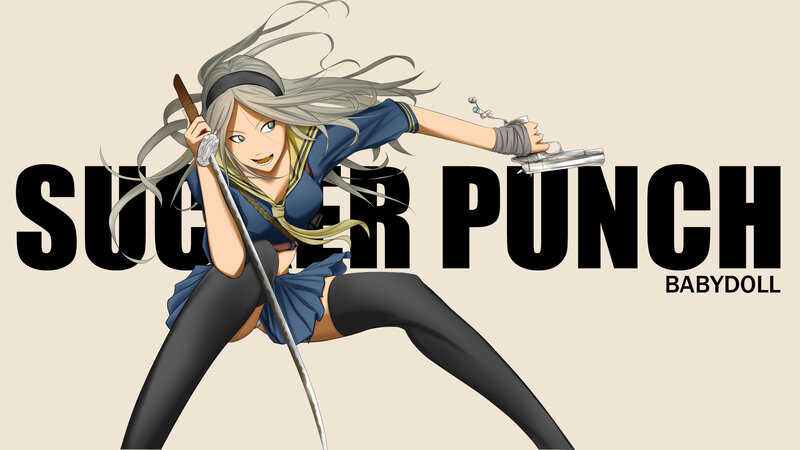Anime Girl with Sword — Blue, Action, Gun