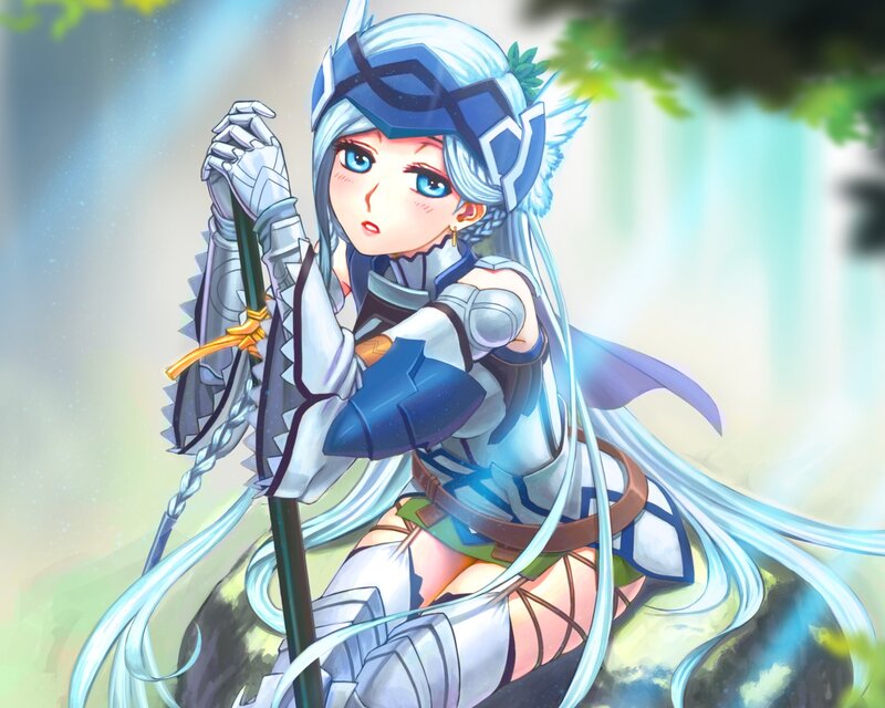 Anime Girl with Sword — Blue, Calm, Afternoon, Digital Art