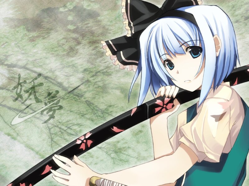 Anime Girl with Sword — Blue, Calm, Blue Hair