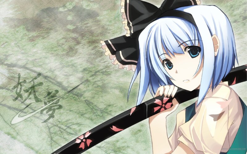 Anime Girl with Sword — Blue, Calm, Bow