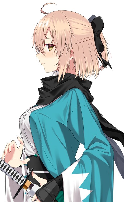 Anime Girl with Sword — Blue, Calm, Kimono