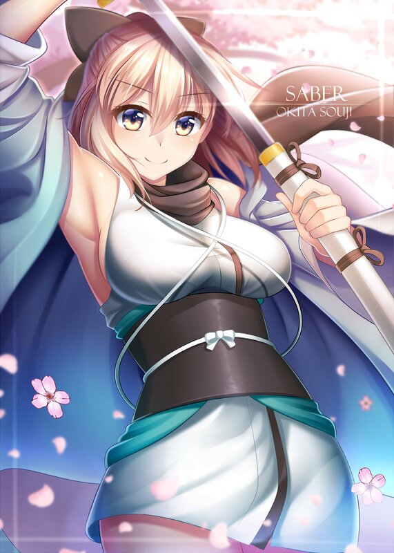 Anime Girl with Sword — Blue, Calm, Spring, Digital Art