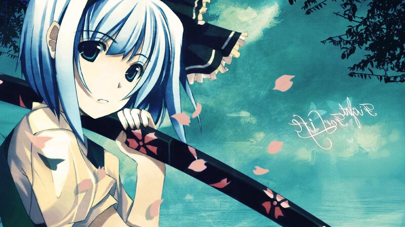 Anime Girl with Sword — Blue, Calm, Spring