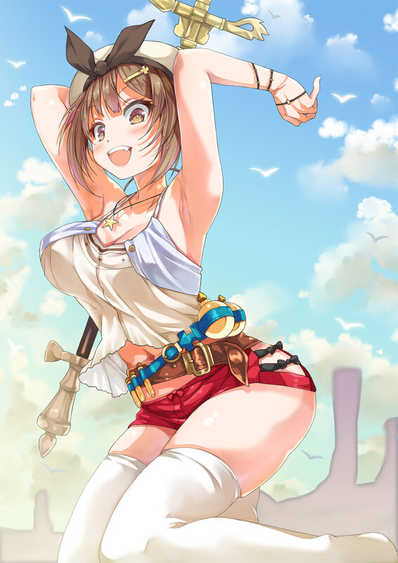 Anime Girl with Sword — Blue, Cheerful