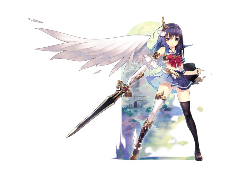 Anime Girl with Sword — Blue, Confident, Wings
