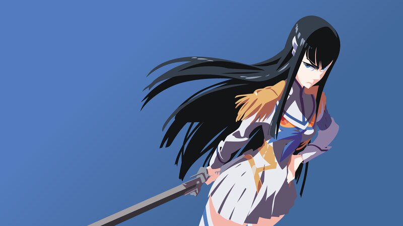 Anime Girl with Sword — Blue, Determined, Long Hair, School Uniform