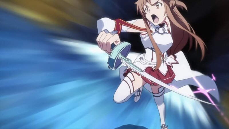 Anime Girl with Sword — Blue, Dramatic, Action Pose