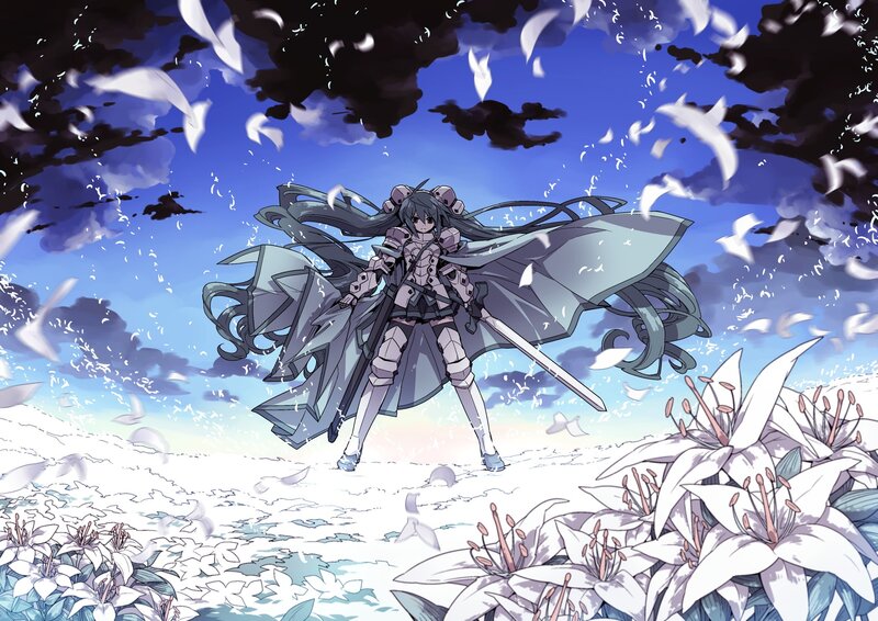Anime Girl with Sword — Blue, Dramatic, Afternoon, Manga