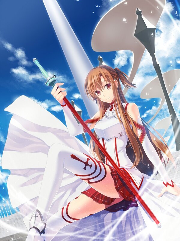 Anime Girl with Sword — Blue, Dramatic, Afternoon, Skyscraper