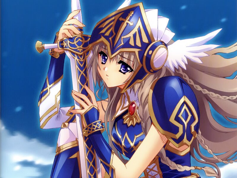 Anime Girl with Sword — Blue, Dramatic, Armor
