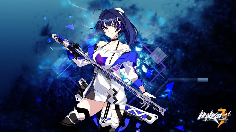 Anime Girl with Sword — Blue, Dramatic, Blue Background