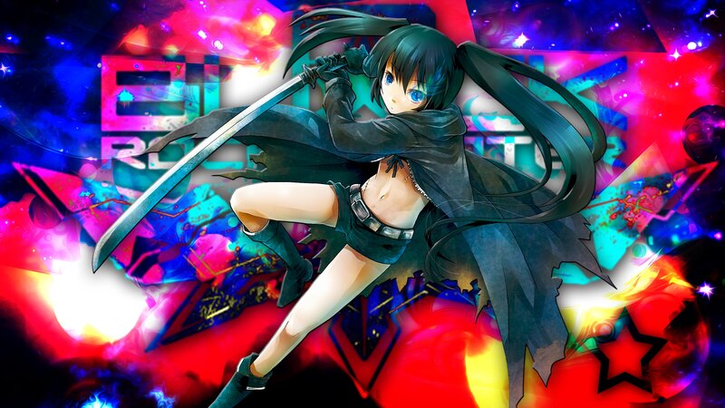 Anime Girl with Sword — Blue, Dramatic, Cape