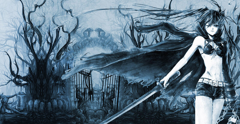 Anime Girl with Sword — Blue, Dramatic, Dark