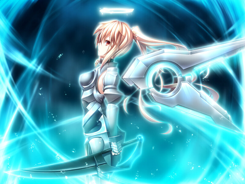 Anime Girl with Sword — Blue, Dramatic, Digital Art, Armor