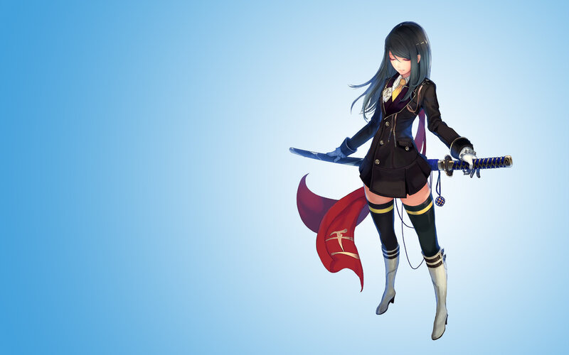Anime Girl with Sword — Blue, Dramatic, Digital Art, Cape
