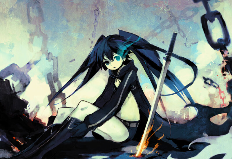 Anime Girl with Sword — Blue, Dramatic, Digital Art, Chains