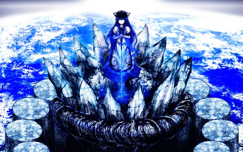 Anime Girl with Sword — Blue, Dramatic, Digital Art, Crystal Platform