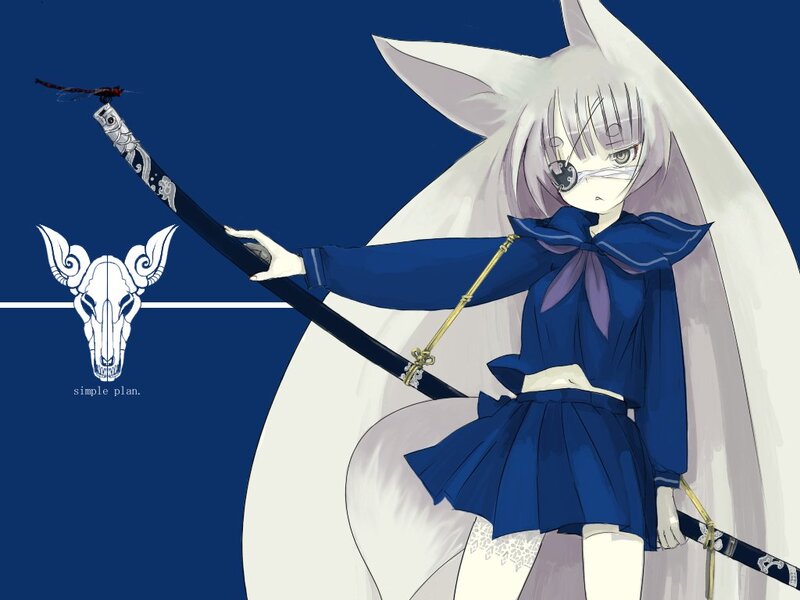 Anime Girl with Sword — Blue, Dramatic, Digital Art, Dragonfly