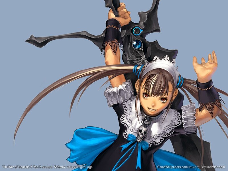 Anime Girl with Sword — Blue, Dramatic, Digital Art, Dress, Skull
