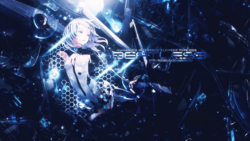 Anime Girl with Sword — Blue, Dramatic, Digital Art, Honeycomb Pattern