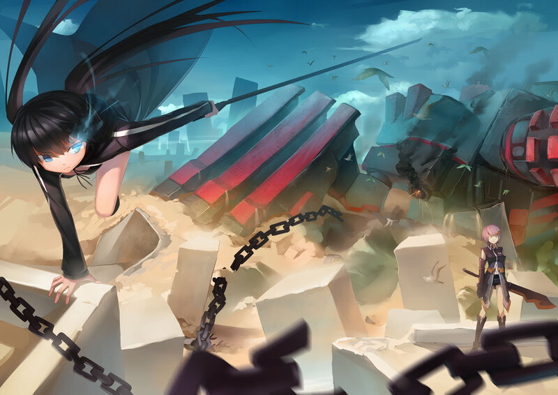 Anime Girl with Sword — Blue, Dramatic, Digital Art, Mech