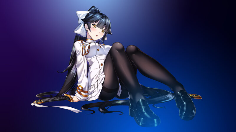 Anime Girl with Sword — Blue, Dramatic, Digital Art, Tights