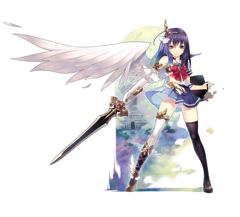Anime Girl with Sword — Blue, Dramatic, Digital Art, Wings