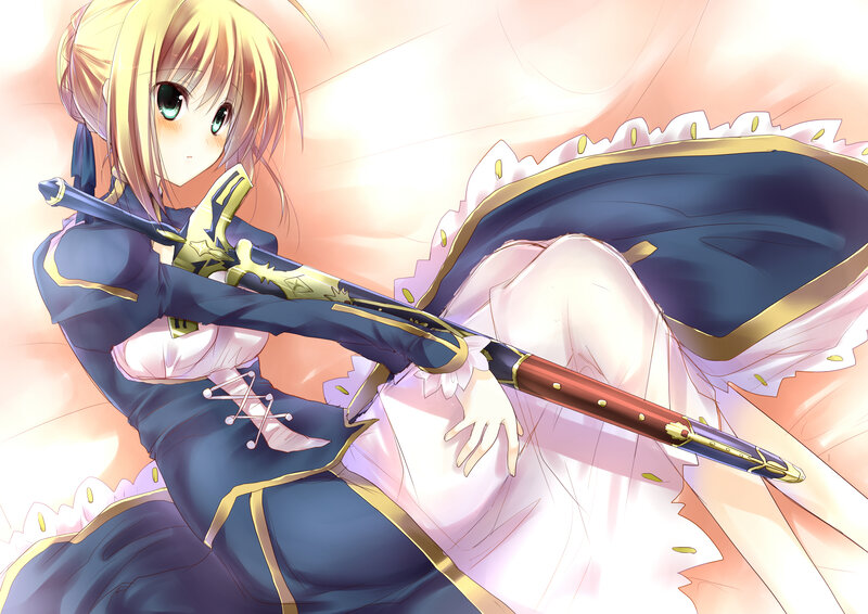 Anime Girl with Sword — Blue, Dramatic, Dress
