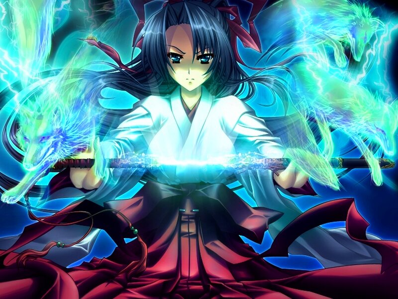 Anime Girl with Sword — Blue, Dramatic, Energy