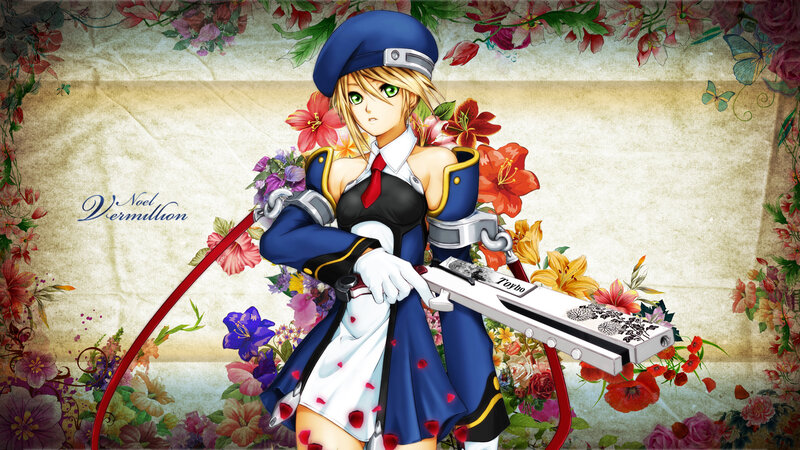 Anime Girl with Sword — Blue, Dramatic, Flowers