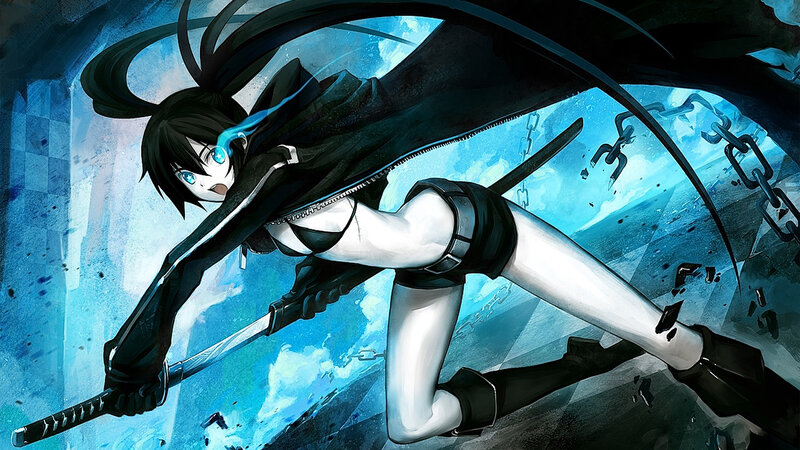 Anime Girl with Sword — Blue, Dramatic, Intense, Manga