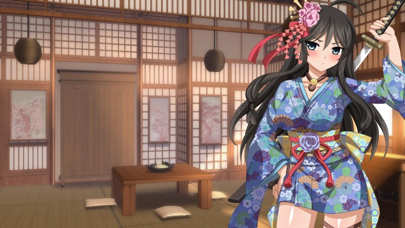 Anime Girl with Sword — Blue, Dramatic, Kimono, Sake Set