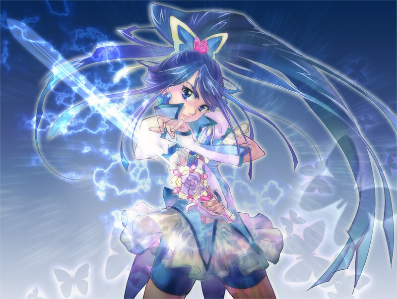 Anime Girl with Sword — Blue, Dramatic, Lightning